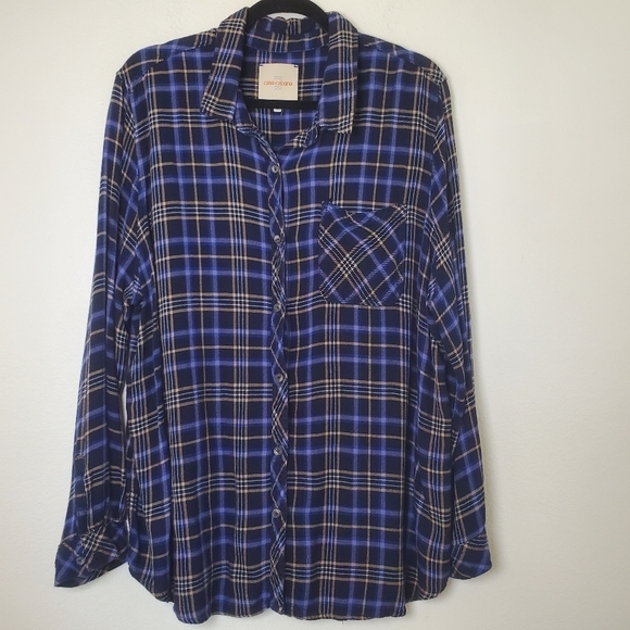 Casa‎ Cabana Blue Plaid Button-Up Shirt Women's XXL Button Down Top - Picture 2 of 11